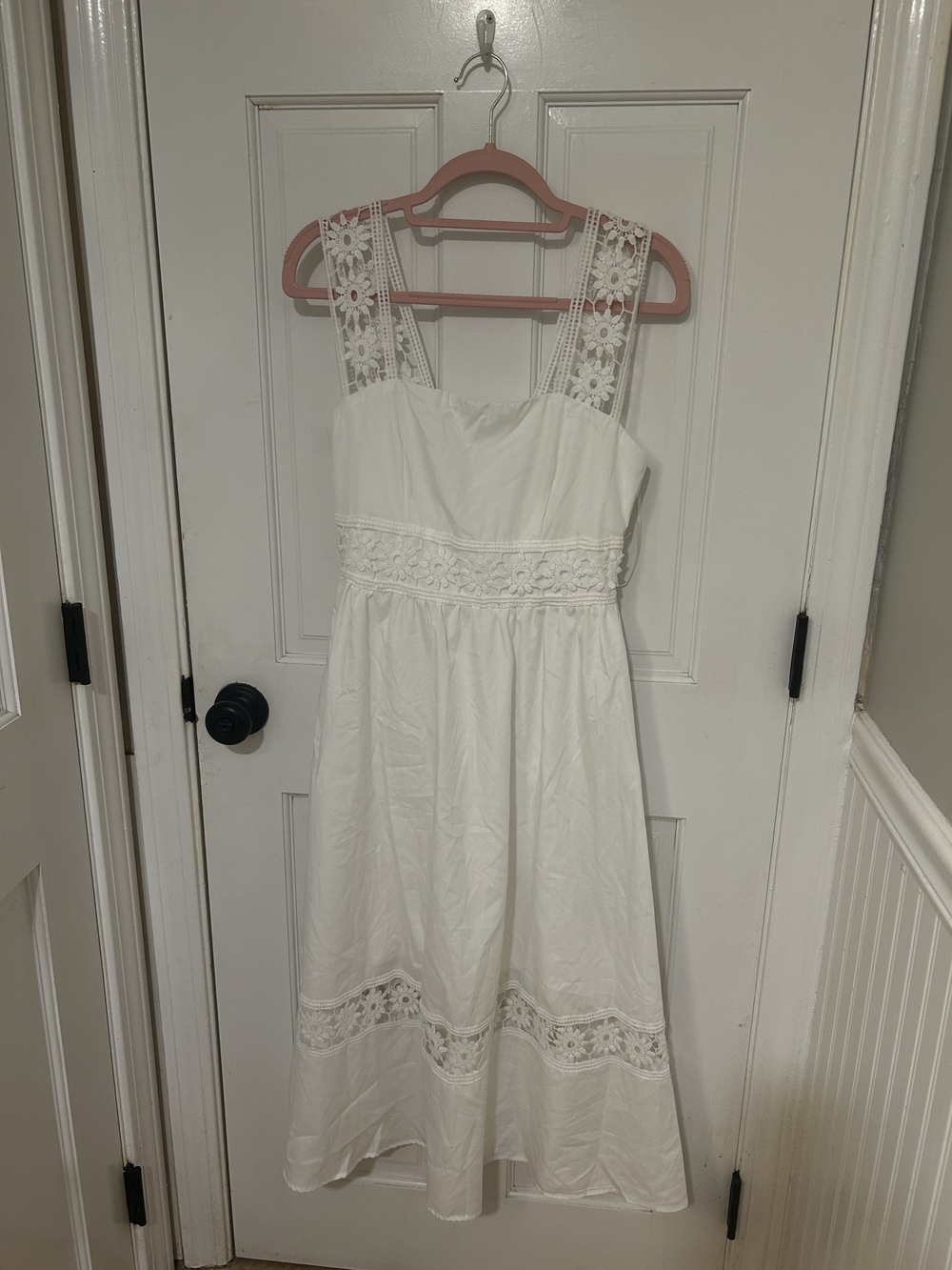 Francesca's Collections White Midi Dress with Lace Straps